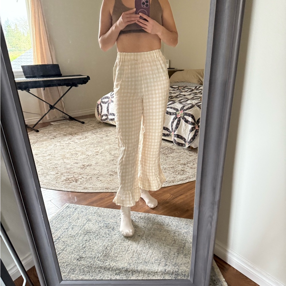 Women's Cream Checkered Pants